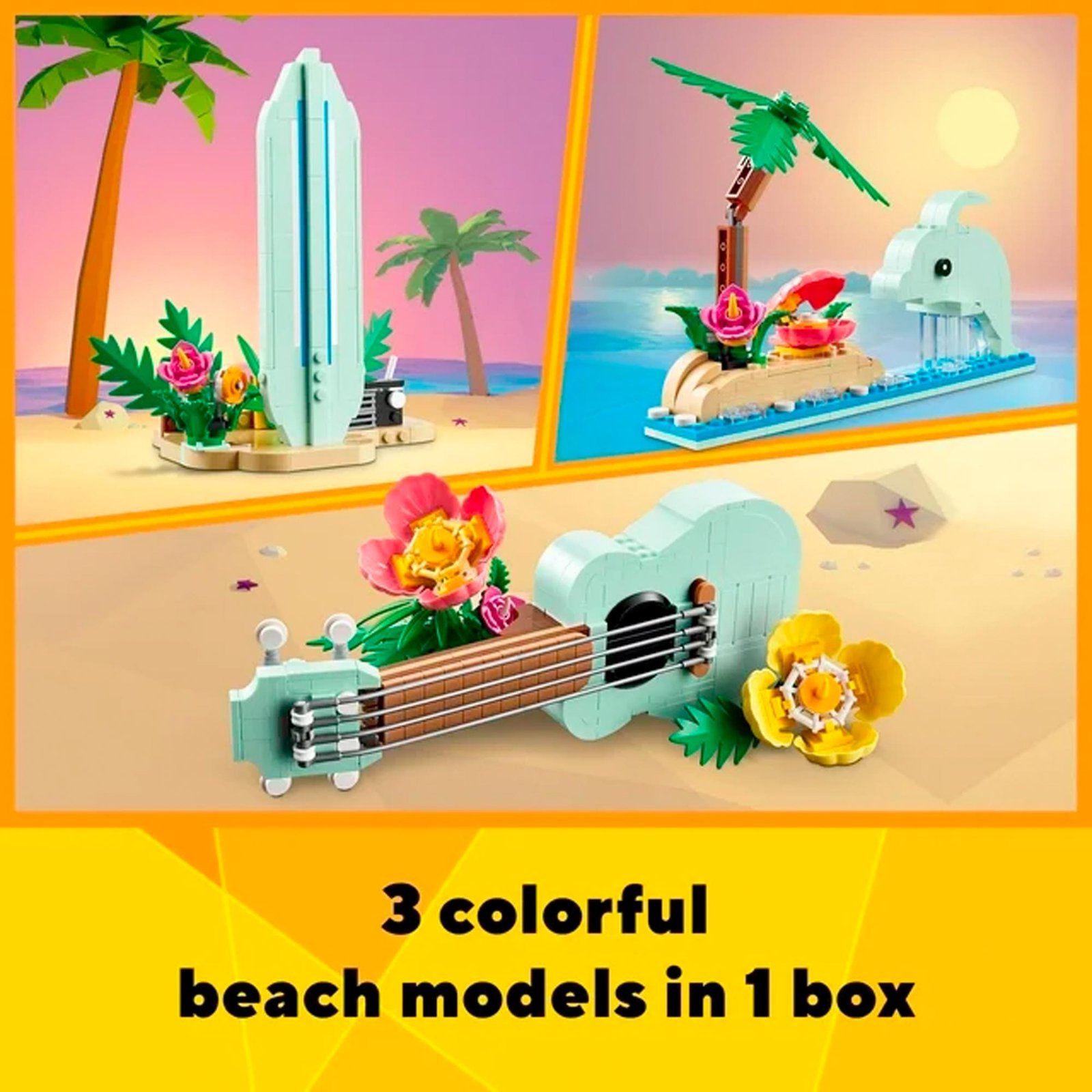 LEGO Creator 3 in 1 Tropical Ukulele Instrument Toy, Transforms from Ukulele to Surfboard Toy to Dolphin Toy s - Image 2